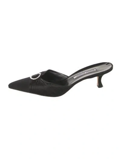 Pre-owned Manolo Blahnik Satin Mules In Black