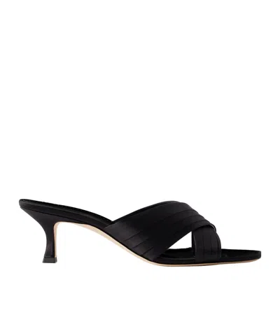 Manolo Blahnik Satin Mules In Black
