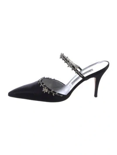 Pre-owned Manolo Blahnik Satin Mules In Black