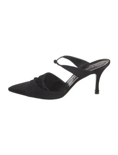 Pre-owned Manolo Blahnik Satin Mules In Black