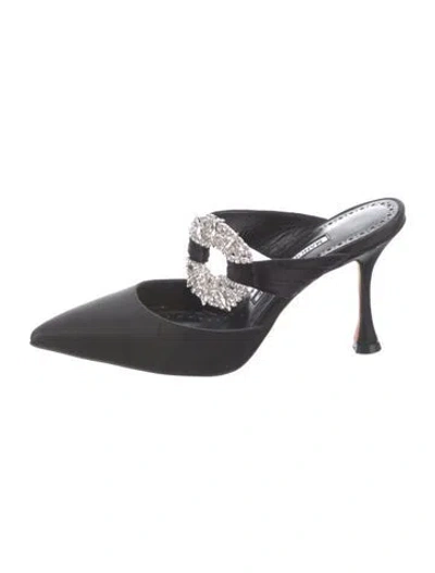 Pre-owned Manolo Blahnik Satin Mules In Black