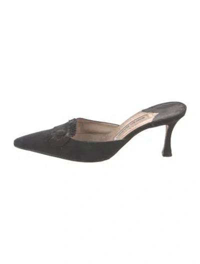 Pre-owned Manolo Blahnik Satin Mules In Black