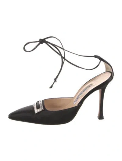 Pre-owned Manolo Blahnik Satin Mules In Black