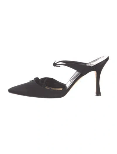 Pre-owned Manolo Blahnik Satin Mules In Black