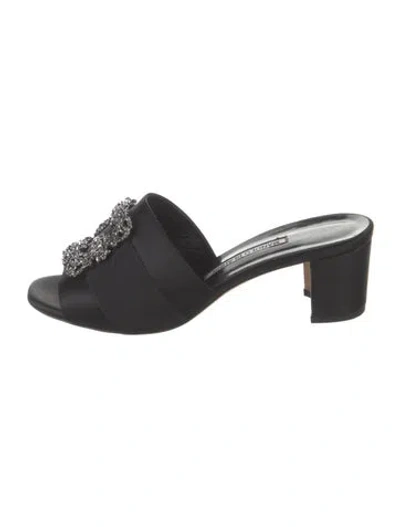 Pre-owned Manolo Blahnik Satin Mules In Black