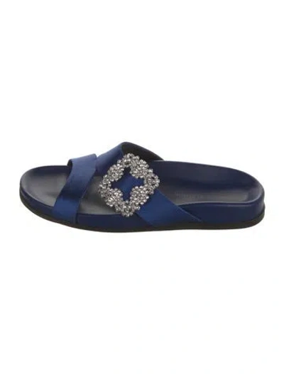 Pre-owned Manolo Blahnik Satin Mules In Blue