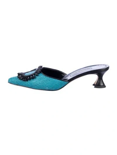 Pre-owned Manolo Blahnik Satin Mules In Blue