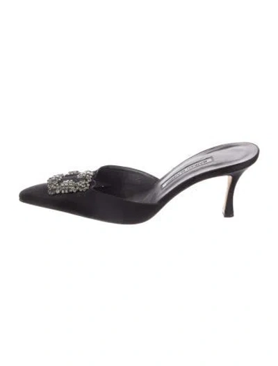 Pre-owned Manolo Blahnik Satin Mules In Blue