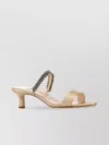 Manolo Blahnik Satin Mules Kifasan Embellished Strap Kitten Heel In Neutral