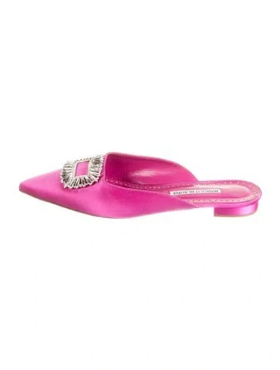 Pre-owned Manolo Blahnik Satin Mules In Pink