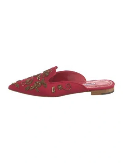 Pre-owned Manolo Blahnik Satin Mules In Red