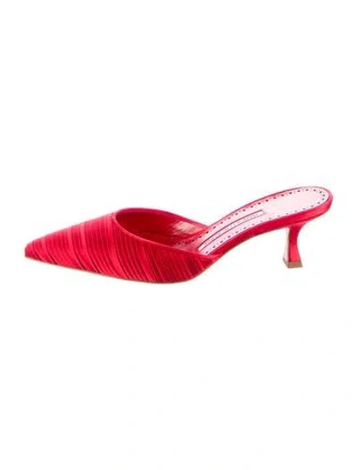 Pre-owned Manolo Blahnik Satin Mules In Red