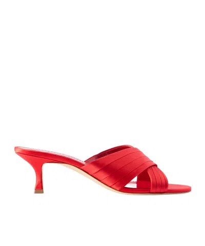 Manolo Blahnik Satin Mules In Red