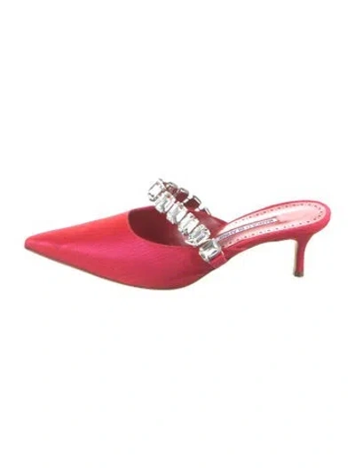 Pre-owned Manolo Blahnik Satin Mules In Red