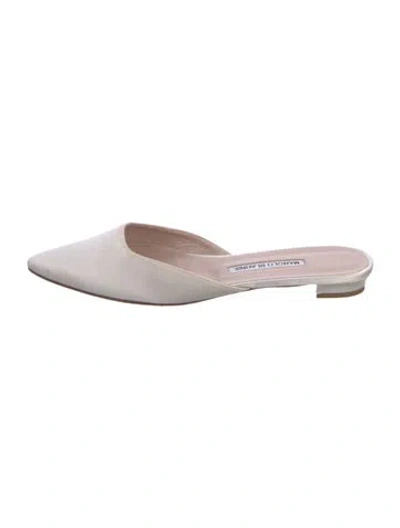 Pre-owned Manolo Blahnik Satin Mules In Silver