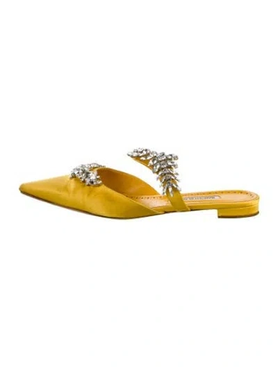 Pre-owned Manolo Blahnik Satin Mules In Yellow
