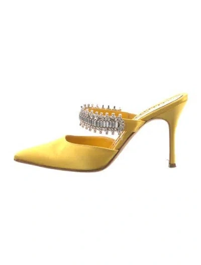 Pre-owned Manolo Blahnik Satin Mules In Yellow