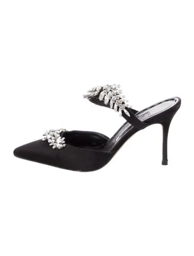 Pre-owned Manolo Blahnik Satin Patterned Mules In Black
