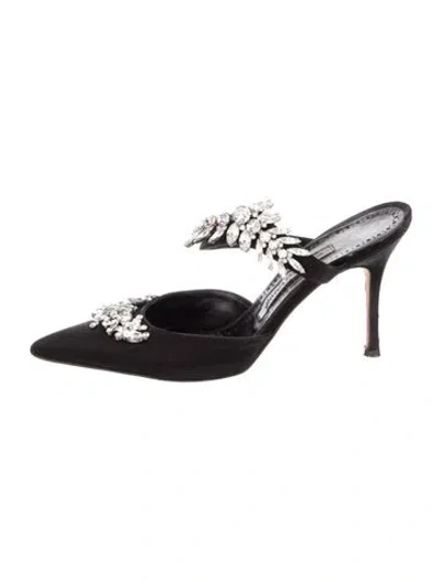 Pre-owned Manolo Blahnik Satin Patterned Mules In Black