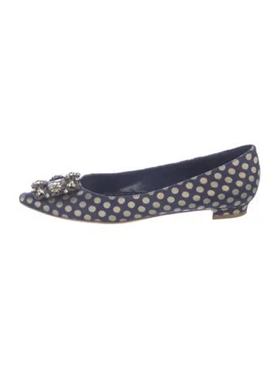 Pre-owned Manolo Blahnik Satin Polka Dot Print Ballet Flats In Blue