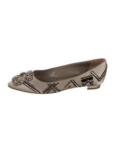 Pre-owned Manolo Blahnik Satin Printed Ballet Flats In Neutral