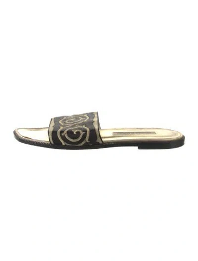 Pre-owned Manolo Blahnik Satin Printed Slides In Gold