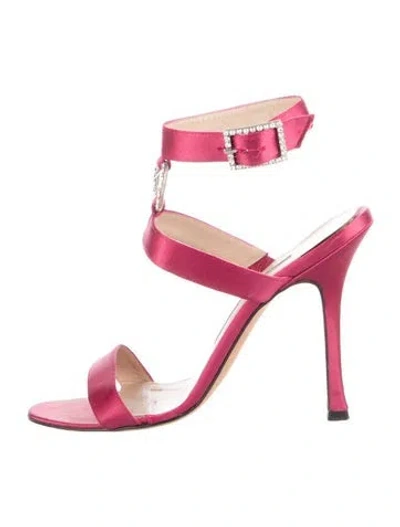 Pre-owned Manolo Blahnik Satin Sandals In Pink
