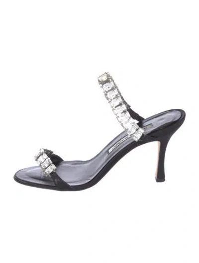 Pre-owned Manolo Blahnik Satin Slides In Black