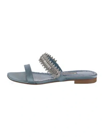 Pre-owned Manolo Blahnik Satin Slides In Blue