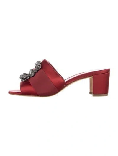 Pre-owned Manolo Blahnik Satin Slides In Red