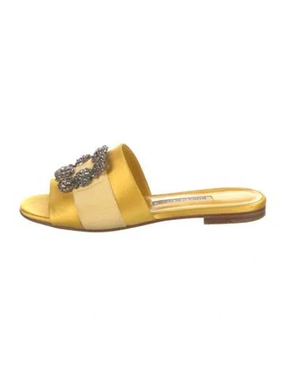 Pre-owned Manolo Blahnik Satin Slides In Yellow