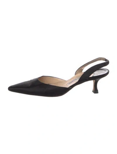 Pre-owned Manolo Blahnik Satin Slingback Pumps In Black