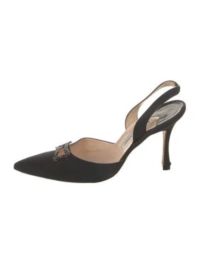 Pre-owned Manolo Blahnik Satin Slingback Pumps In Black