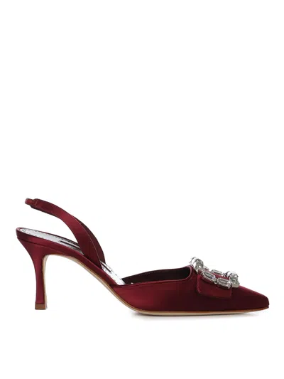 Manolo Blahnik Buckle-embbellished Slingback Heeled Pumps In Burgundy