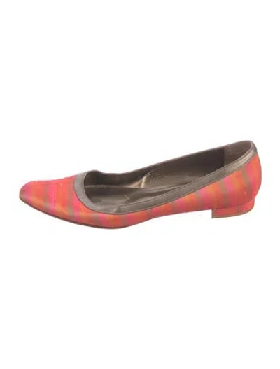 Pre-owned Manolo Blahnik Satin Striped Flats In Orange