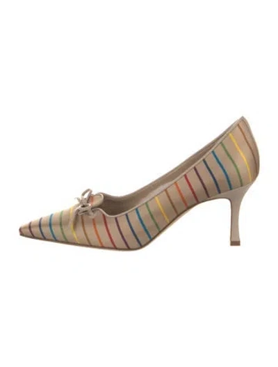 Pre-owned Manolo Blahnik Satin Striped Pumps In Neutral