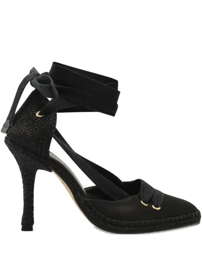 Pre-owned Manolo Blahnik Satin Tie Pumps In Black