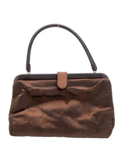Pre-owned Manolo Blahnik Satin Top Handle Bag In Brown