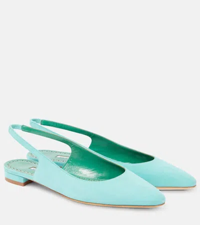 Manolo Blahnik Sawra 10 Suede Slingback Flats In Blue