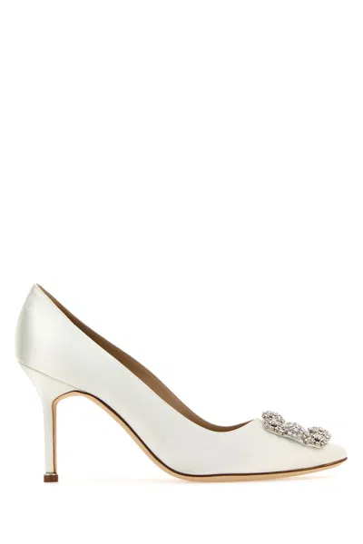 Manolo Blahnik Hangisi Buckle Pumps In White