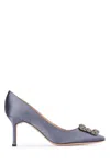 Manolo Blahnik Crystal Buckle Embellished High Heels In Navy