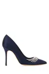 Manolo Blahnik Jewelry Decorated High Heels In Navy