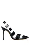 Manolo Blahnik Uxra 105 Patent-leather And Pvc Slingback Pumps In Navylgry