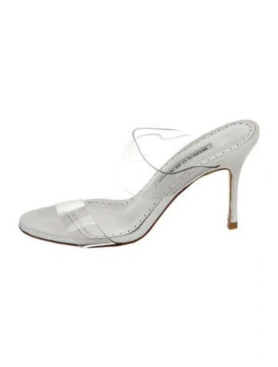 Pre-owned Manolo Blahnik Scolto Pvc Slides In White
