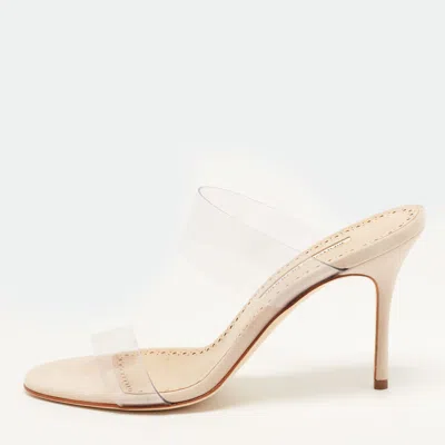 Pre-owned Manolo Blahnik Scolto Size 39.5 Transparent Pvc Slide Sandals
