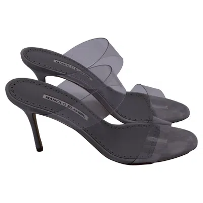 Manolo Blahnik Scolto Slide Sandal Heels In Grey Pvc In Gray