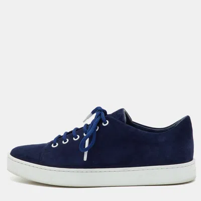 Pre-owned Manolo Blahnik Semando Size 40 Blue Suede Low Top Sneakers