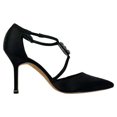 Manolo Blahnik Seneca Crystal-embellished Pumps In Black Satin