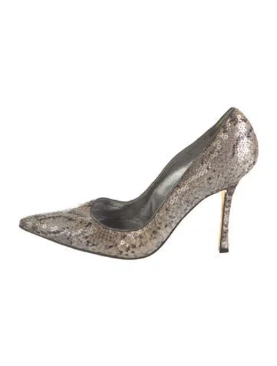 Pre-owned Manolo Blahnik Sequins Animal Print Pumps In Neutral