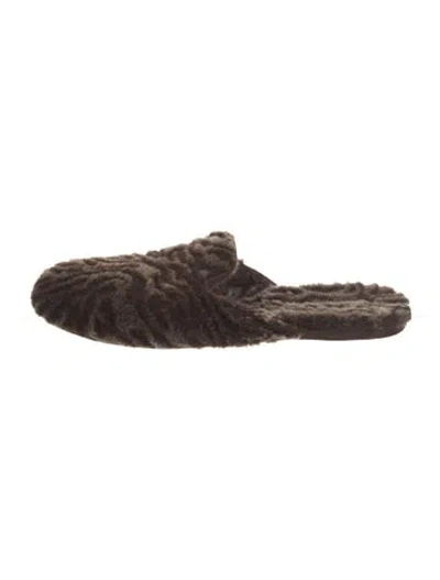 Pre-owned Manolo Blahnik Shearling Animal Print Slippers In Brown